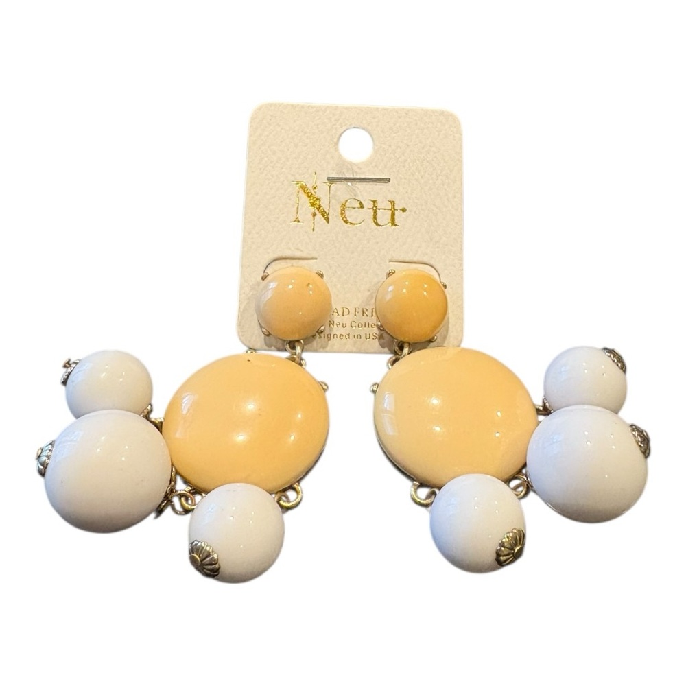 Neu Collection Yellow & White Bubble Gum Drop Earrings Statement Retro J20